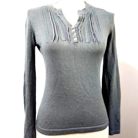 Eddie Bauer Gray Silk Angora Sweater Size XS Petite Lightweight Soft Stretch - Picture 1 of 13